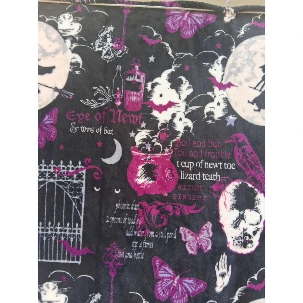 Witch Spells Halloween Throw Blanket Fleece Spooky Moon Purple Black 48